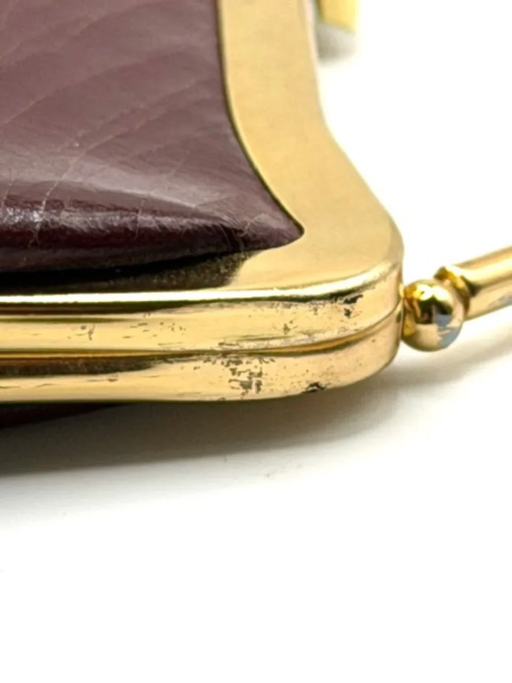 Vintage Burgundy Frame Handbag Gold Tone Top Handle Evening Clutch